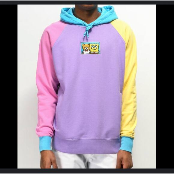 Teddy Fresh X SpongeBob SquarePants sweatshirt colorblock hoodie sz L - Picture 3 of 13